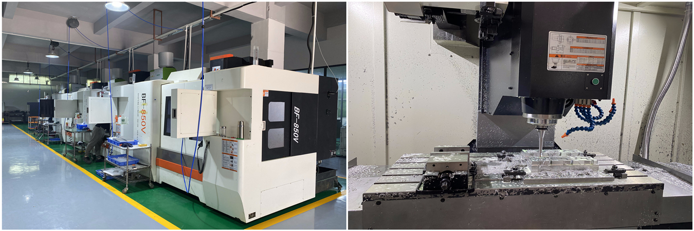 Taller de máquinas de fresado CNC produciendo piezas metálicas mecanizadas de precisión